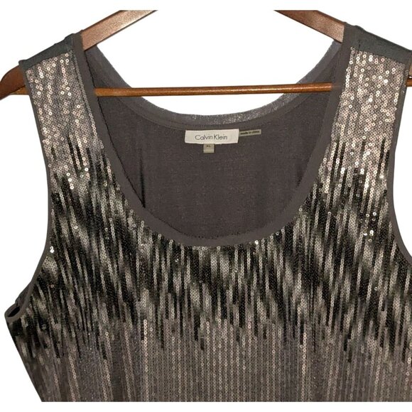 Calvin Klein XL Gray Silver Sequined Tank Top Party Holiday Christmas - Picture 4 of 10